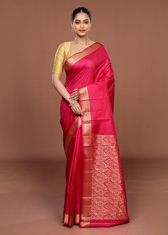 Pink Printed Pure Silk Saree Without Blouse Piece