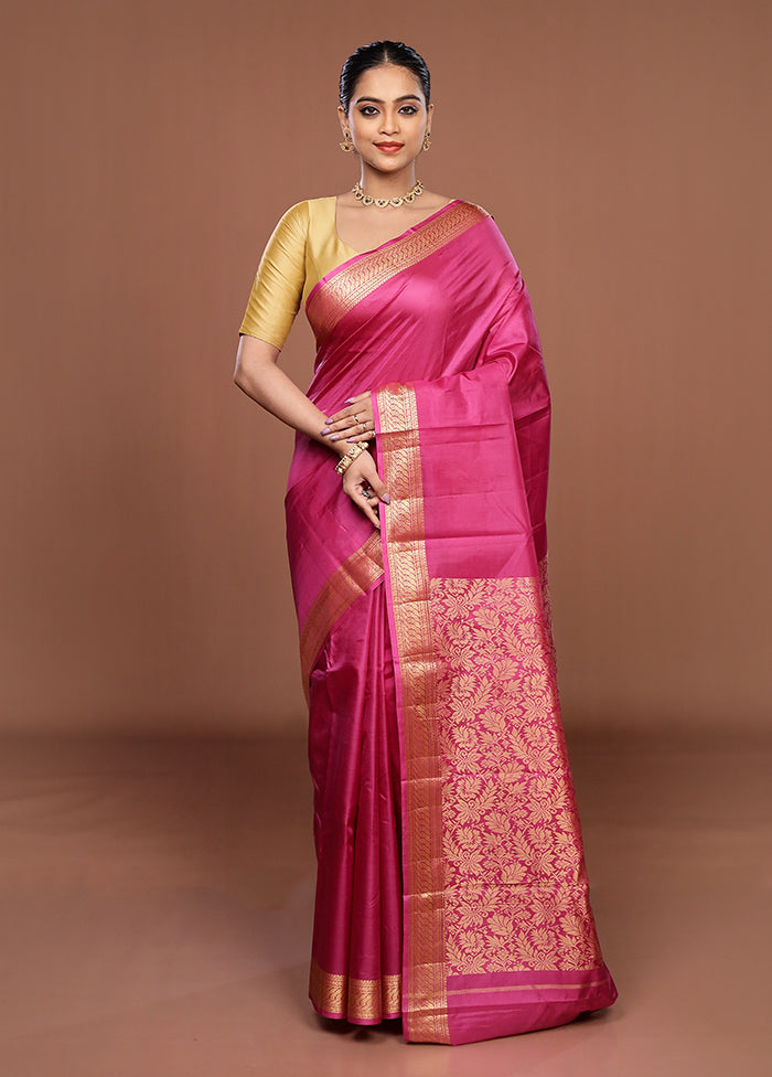 Purple Printed Pure Silk Saree Without Blouse Piece