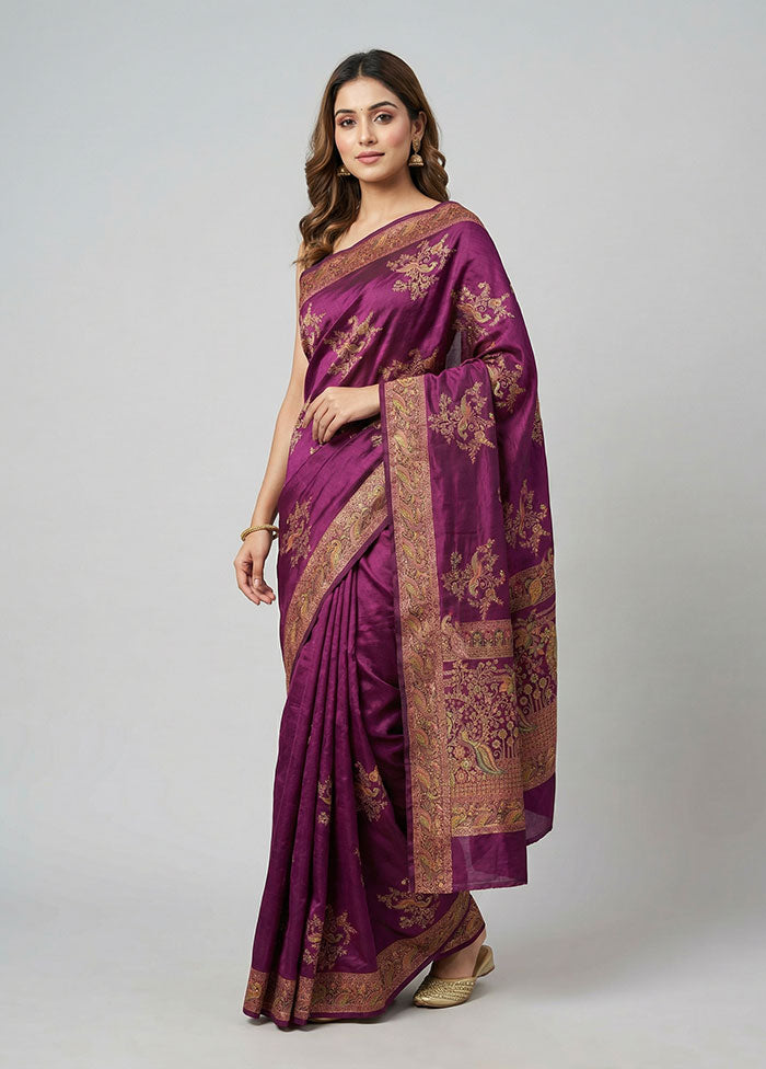 Purple Dupion Silk Saree With Blouse Piece