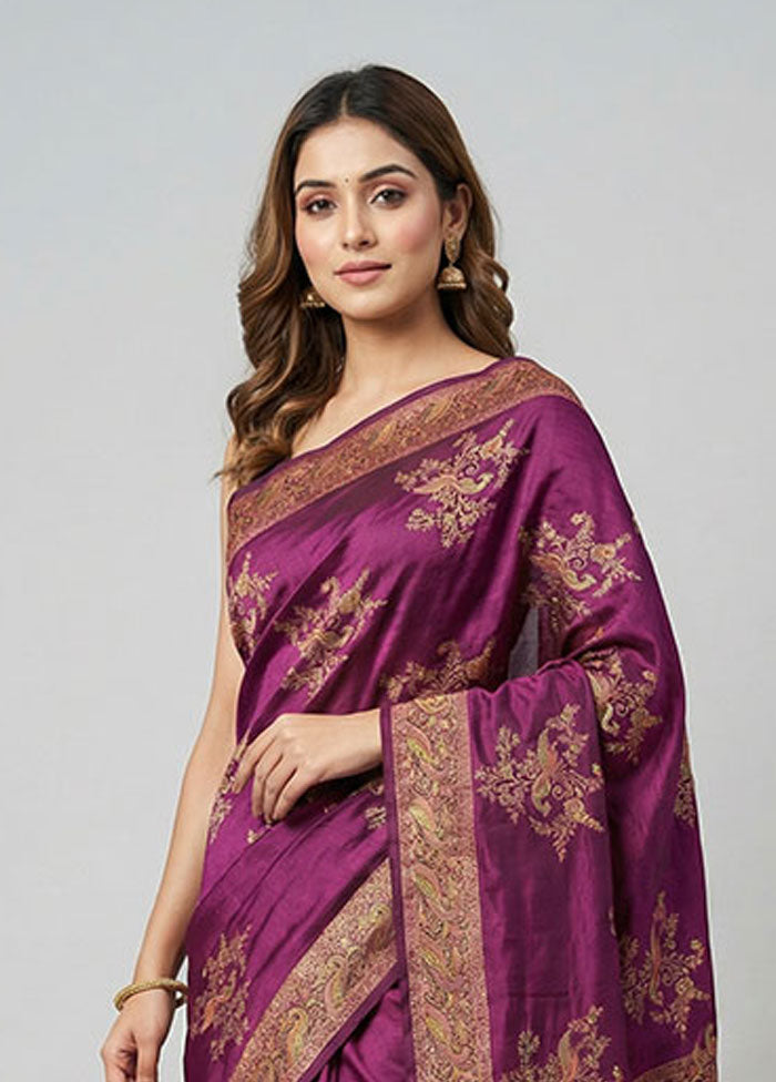 Purple Dupion Silk Saree With Blouse Piece