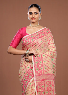 Cream Jamdani Cotton Saree Without Blouse Piece