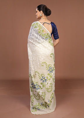White Jamdani Cotton Saree Without Blouse Piece