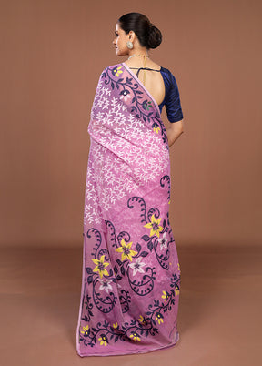 Pink Jamdani Cotton Saree Without Blouse Piece