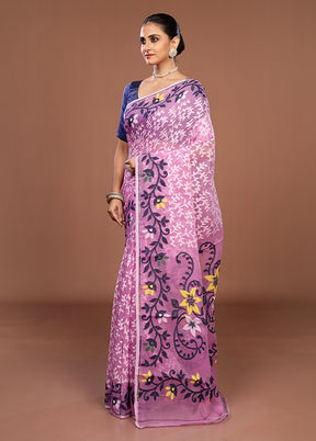 Pink Jamdani Cotton Saree Without Blouse Piece