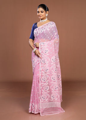 Pink Jamdani Cotton Saree Without Blouse Piece