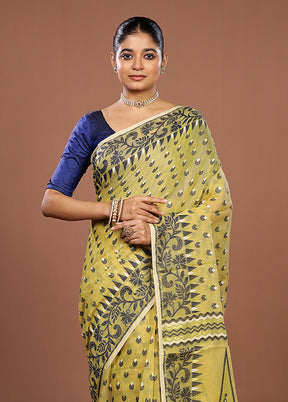 Yellow Jamdani Cotton Saree Without Blouse Piece