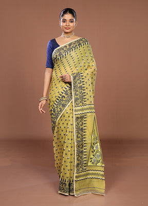 Yellow Jamdani Cotton Saree Without Blouse Piece