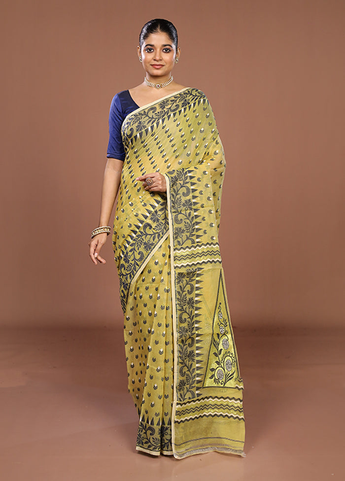 Yellow Jamdani Cotton Saree Without Blouse Piece