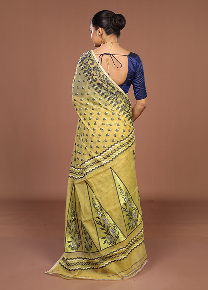 Yellow Jamdani Cotton Saree Without Blouse Piece