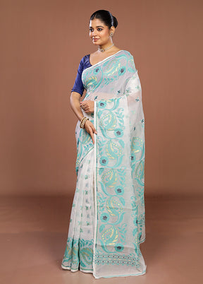 White Jamdani Cotton Saree Without Blouse Piece