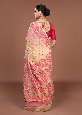 Cream Jamdani Cotton Saree Without Blouse Piece