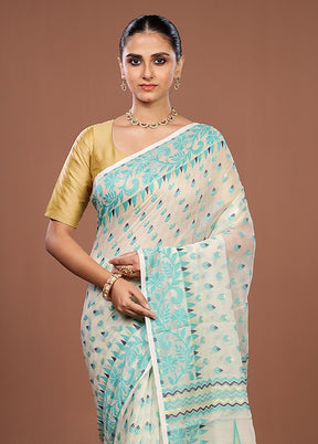White Jamdani Cotton Saree Without Blouse Piece
