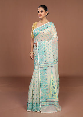 White Jamdani Cotton Saree Without Blouse Piece