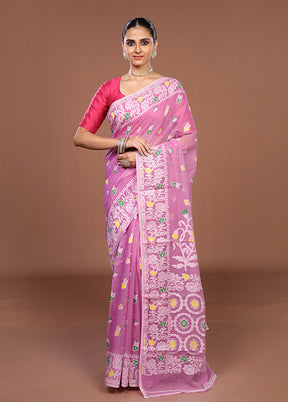 Pink Jamdani Cotton Saree Without Blouse Piece