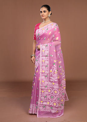 Pink Jamdani Cotton Saree Without Blouse Piece
