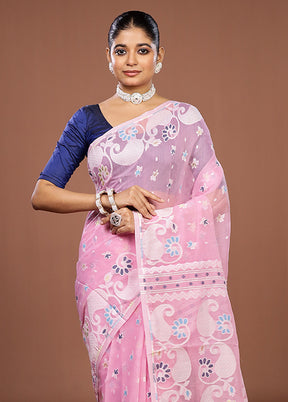 Pink Jamdani Cotton Saree Without Blouse Piece