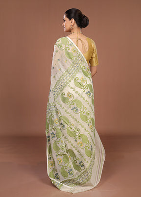 Cream Jamdani Cotton Saree Without Blouse Piece
