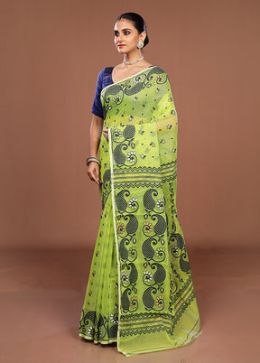 Green Jamdani Cotton Saree Without Blouse Piece
