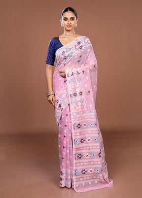 Pink Jamdani Cotton Saree Without Blouse Piece