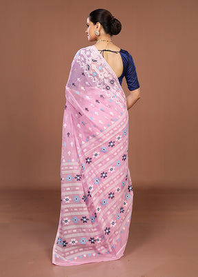 Pink Jamdani Cotton Saree Without Blouse Piece