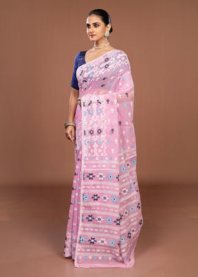 Pink Jamdani Cotton Saree Without Blouse Piece