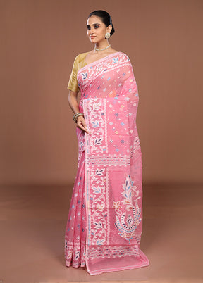 Pink Jamdani Cotton Saree Without Blouse Piece