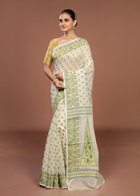 Cream Jamdani Cotton Saree Without Blouse Piece
