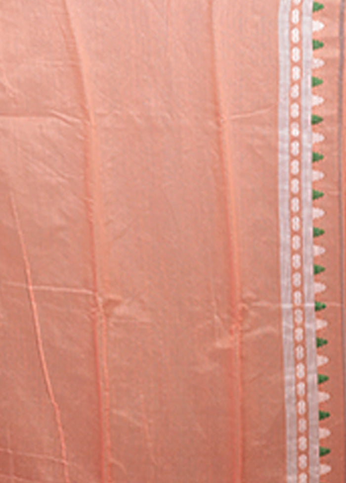 Peach Jamdani Cotton Saree Without Blouse Piece