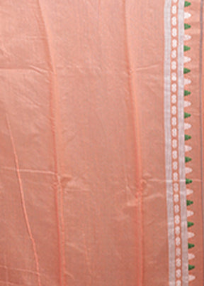Peach Jamdani Cotton Saree Without Blouse Piece