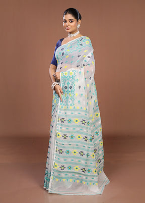 White Jamdani Cotton Saree Without Blouse Piece