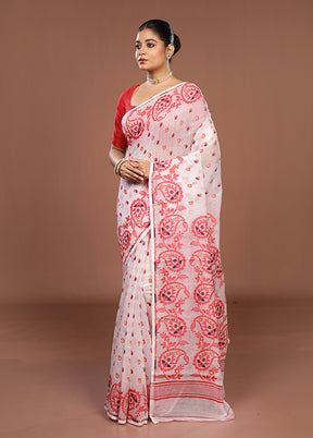 White Jamdani Cotton Saree Without Blouse Piece