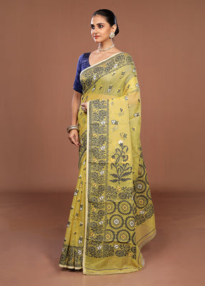 Yellow Jamdani Cotton Saree Without Blouse Piece
