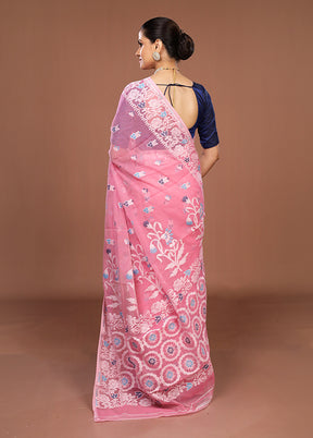 Pink Jamdani Cotton Saree Without Blouse Piece