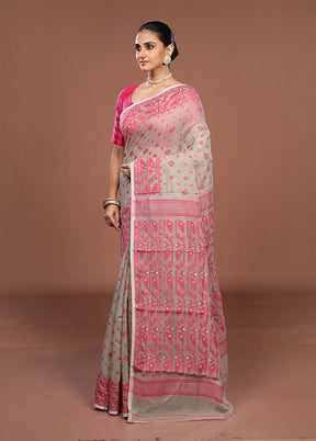 Grey Jamdani Cotton Saree Without Blouse Piece