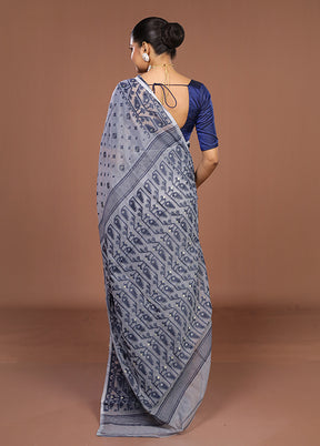 Grey Jamdani Cotton Saree Without Blouse Piece