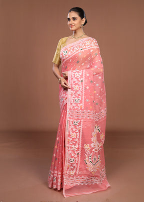 Pink Jamdani Cotton Saree Without Blouse Piece