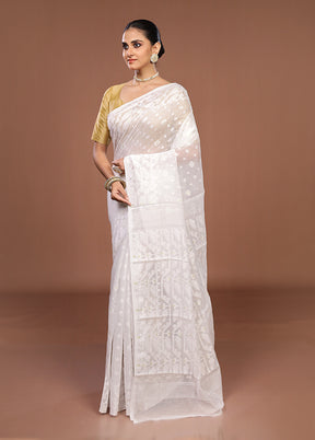 White Jamdani Cotton Saree Without Blouse Piece