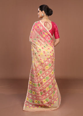 Cream Jamdani Cotton Saree Without Blouse Piece