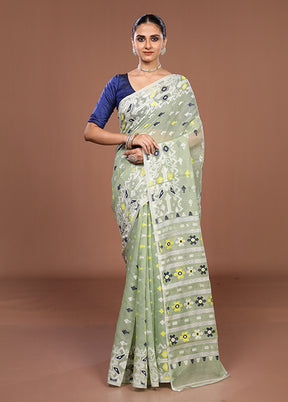 Green Jamdani Cotton Saree Without Blouse Piece