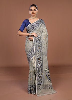 Grey Jamdani Cotton Saree Without Blouse Piece