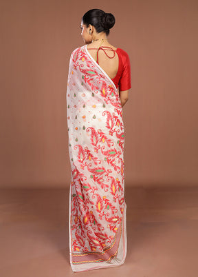 White Jamdani Cotton Saree Without Blouse Piece