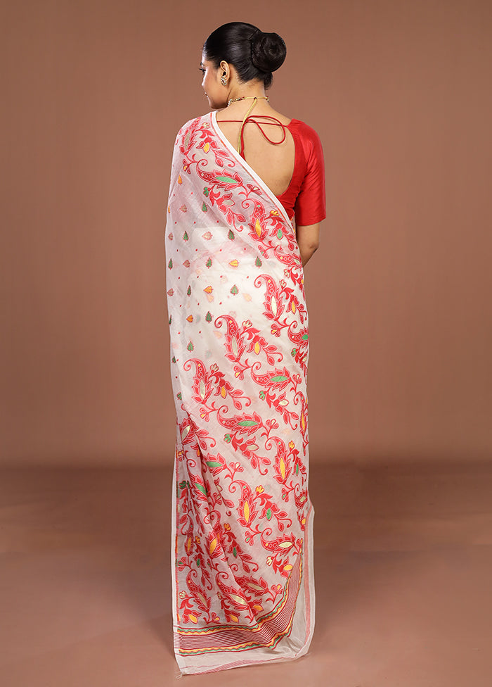 White Jamdani Cotton Saree Without Blouse Piece
