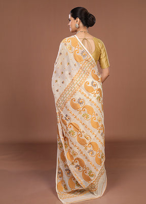 Cream Jamdani Cotton Saree Without Blouse Piece
