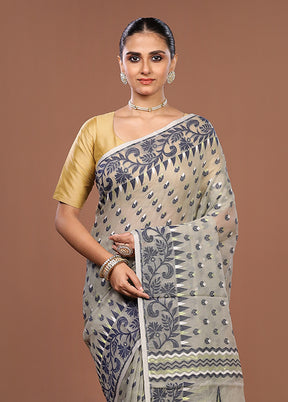 Grey Jamdani Cotton Saree Without Blouse Piece