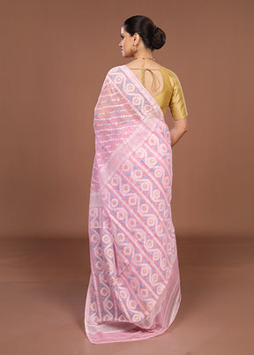 Pink Jamdani Cotton Saree Without Blouse Piece
