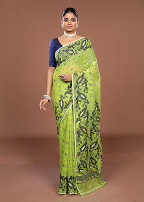 Green Jamdani Cotton Saree Without Blouse Piece