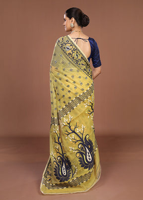 Cream Jamdani Cotton Saree Without Blouse Piece