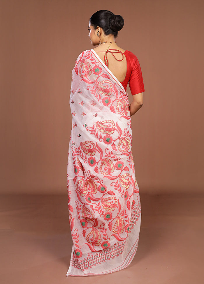 White Jamdani Cotton Saree Without Blouse Piece