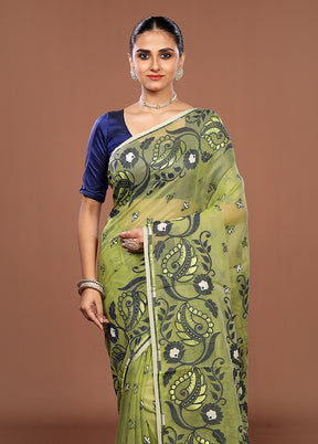Green Jamdani Cotton Saree Without Blouse Piece