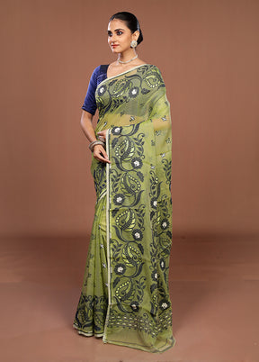 Green Jamdani Cotton Saree Without Blouse Piece